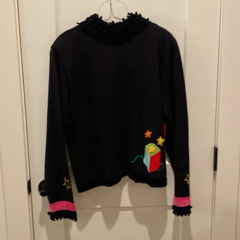 Berek Christmas Sweater.  Fringe around neck.  Presents on front‎ of sweater. - Picture 8 of 8